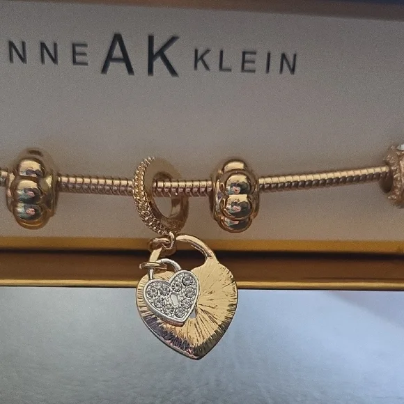 Anne Klein Gold-Tone Heart Charm Bracelet with Crystal Pavé - Picture 3 of 7